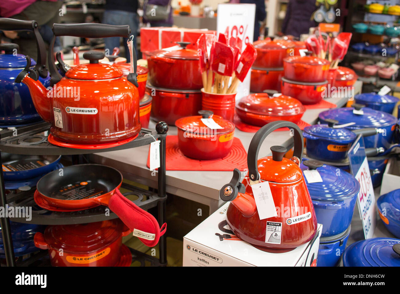 Le Creuset the french cookware manufacturer enameled cast-iron cookware  sauce pans and tagines Stock Photo - Alamy