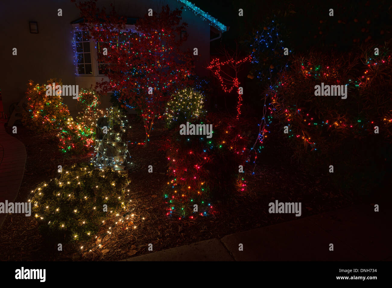 Suburban home decorated for Christmas Stock Photo