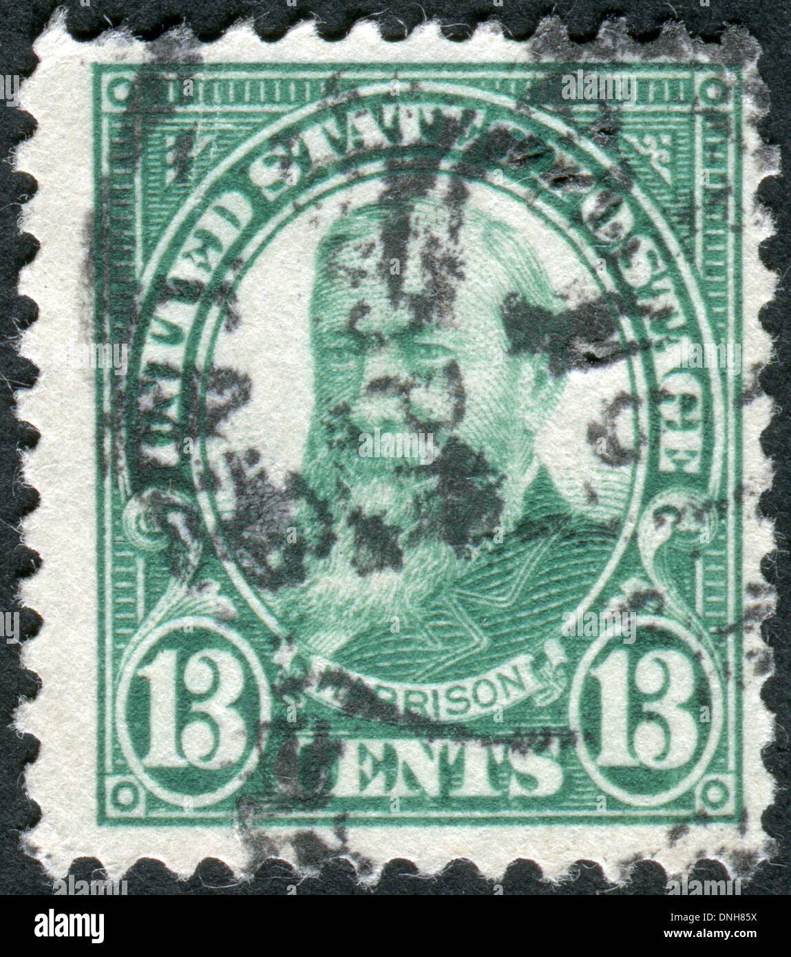 Postage stamp printed in USA, shows a portrait 23rd President of the United States, Benjamin Harrison Stock Photo
