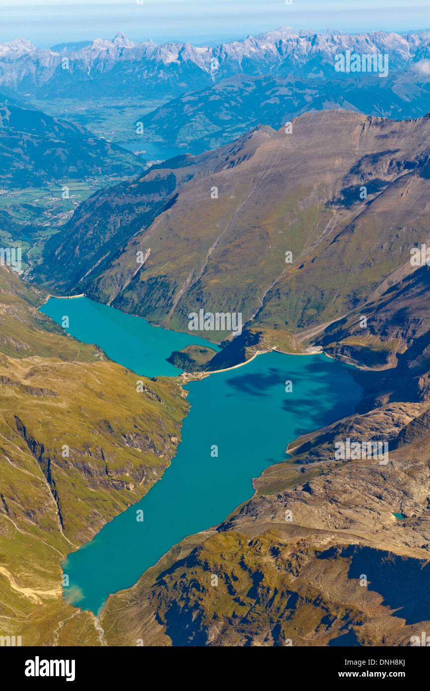 Kaprun reservoir lake and surrounding Grossglockner mountain range aerial view, Salzburg, Austria Stock Photo