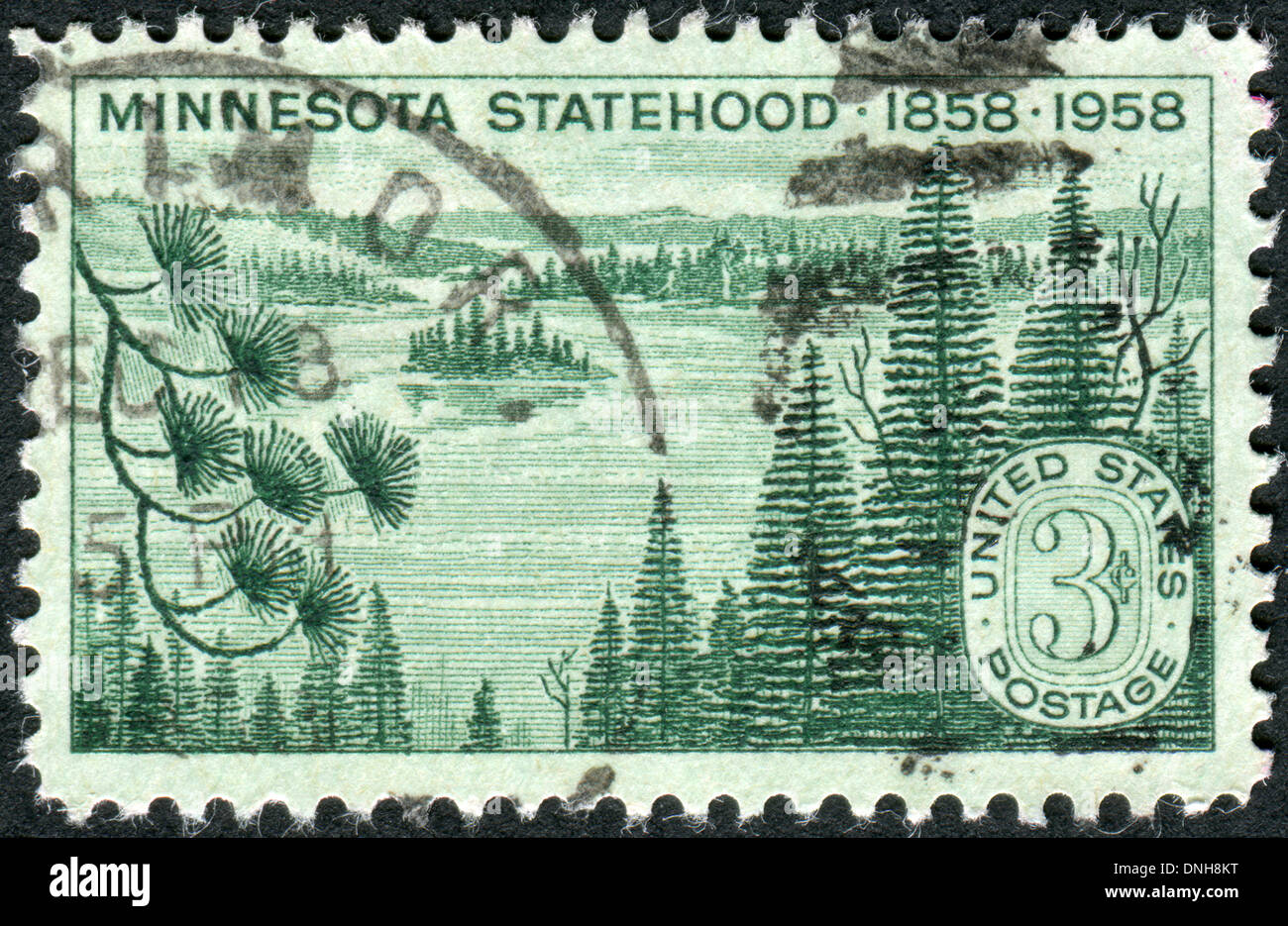Postage stamp printed in USA, dedicated to the Minnesota Statehood