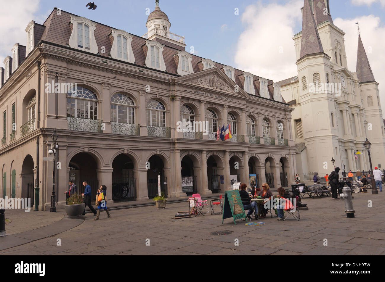 New Orleans Cabildo and St. Louis Cathedral in Jackson Square Stock Photo