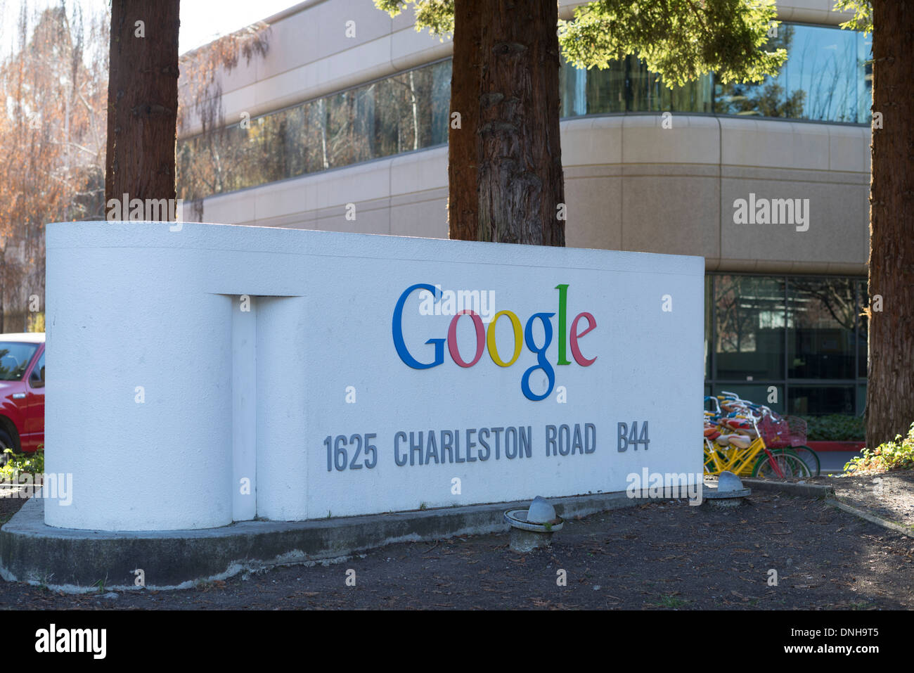 Google sign on Google's Mountain View campus. Stock Photo