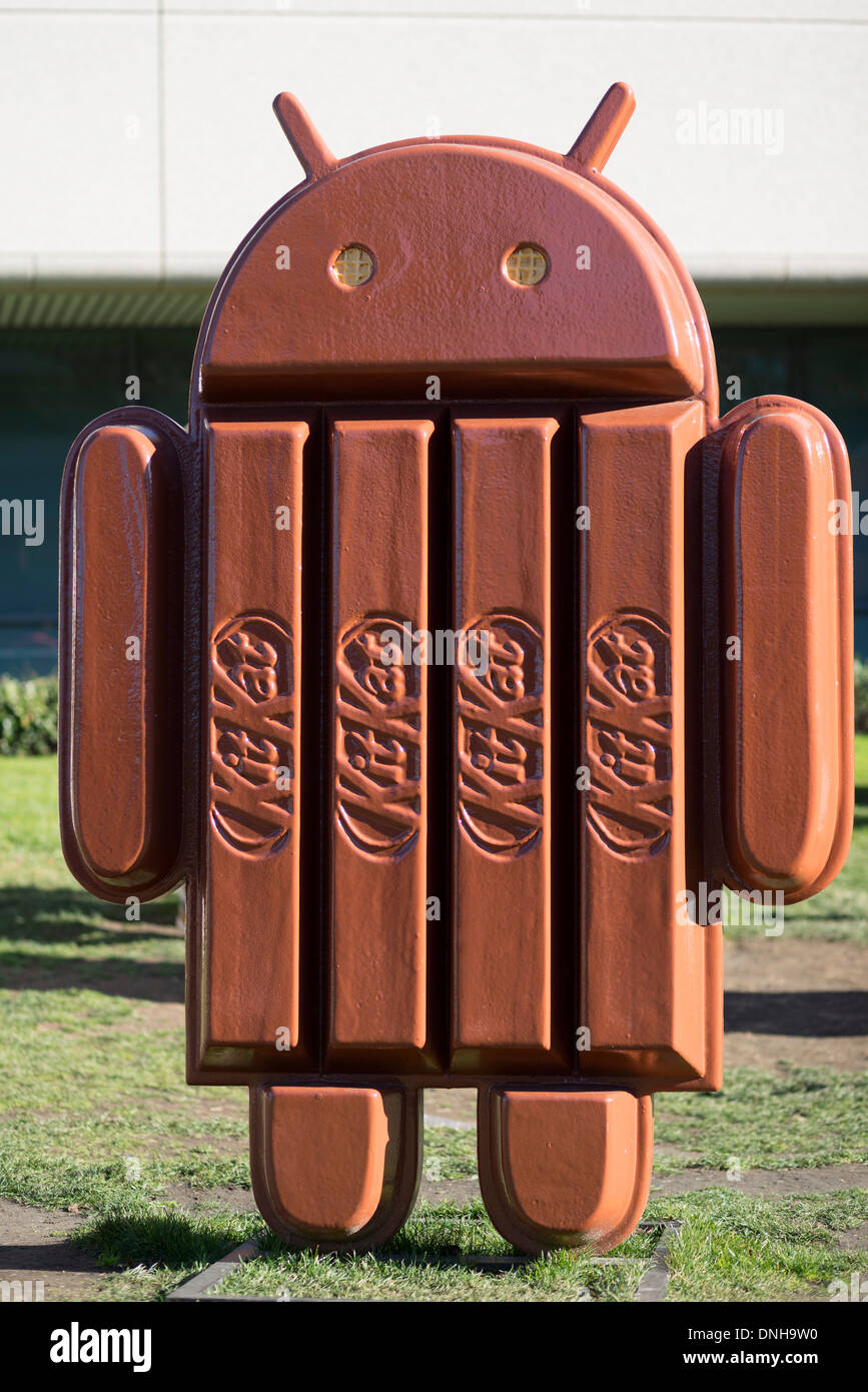 Google statues on Google's Mountain View campus. Stock Photo