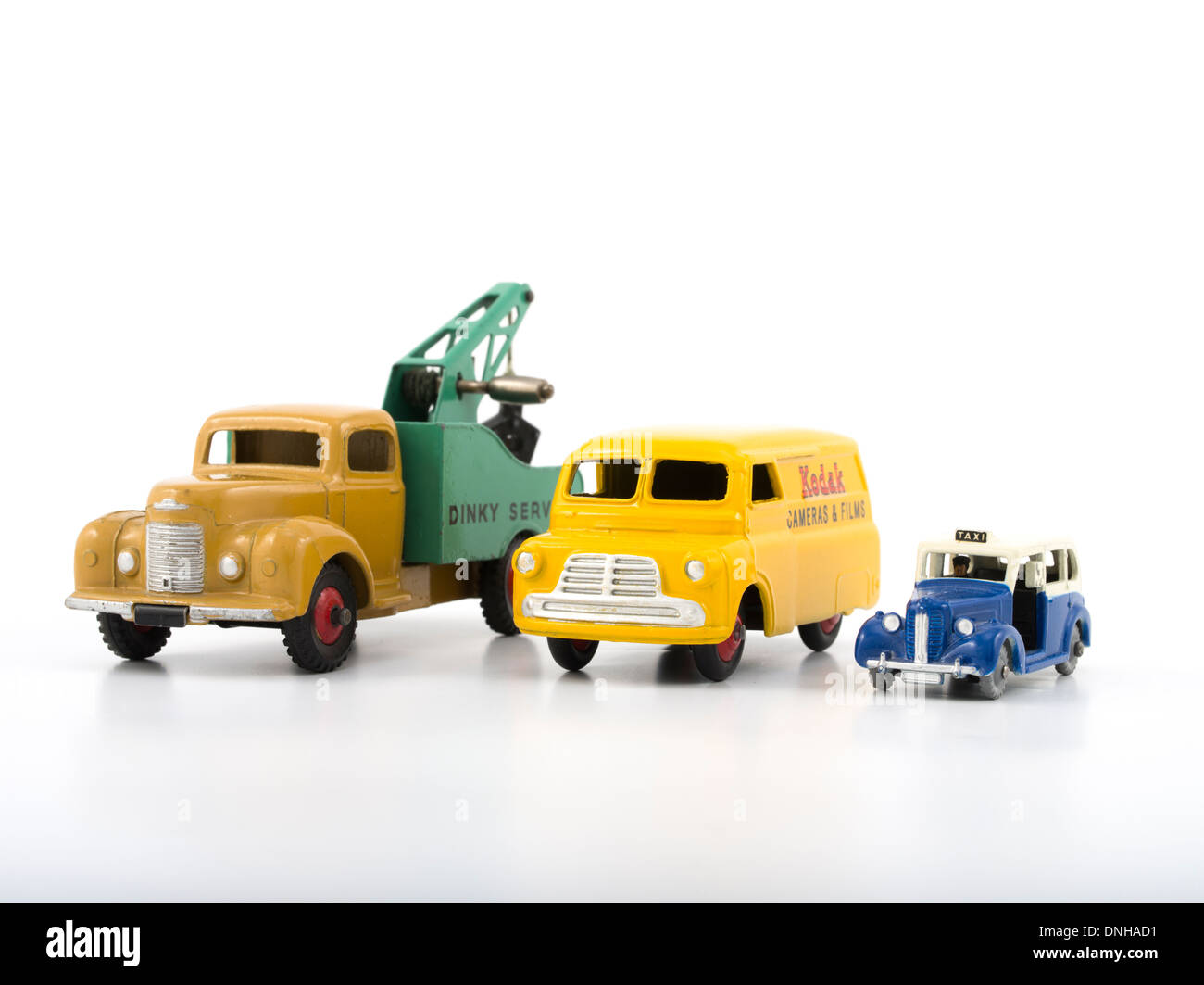 Meccano / Dublo Dinky diecast Cars. Recovery Truck / Bedford Van / Austin Taxi Stock Photo