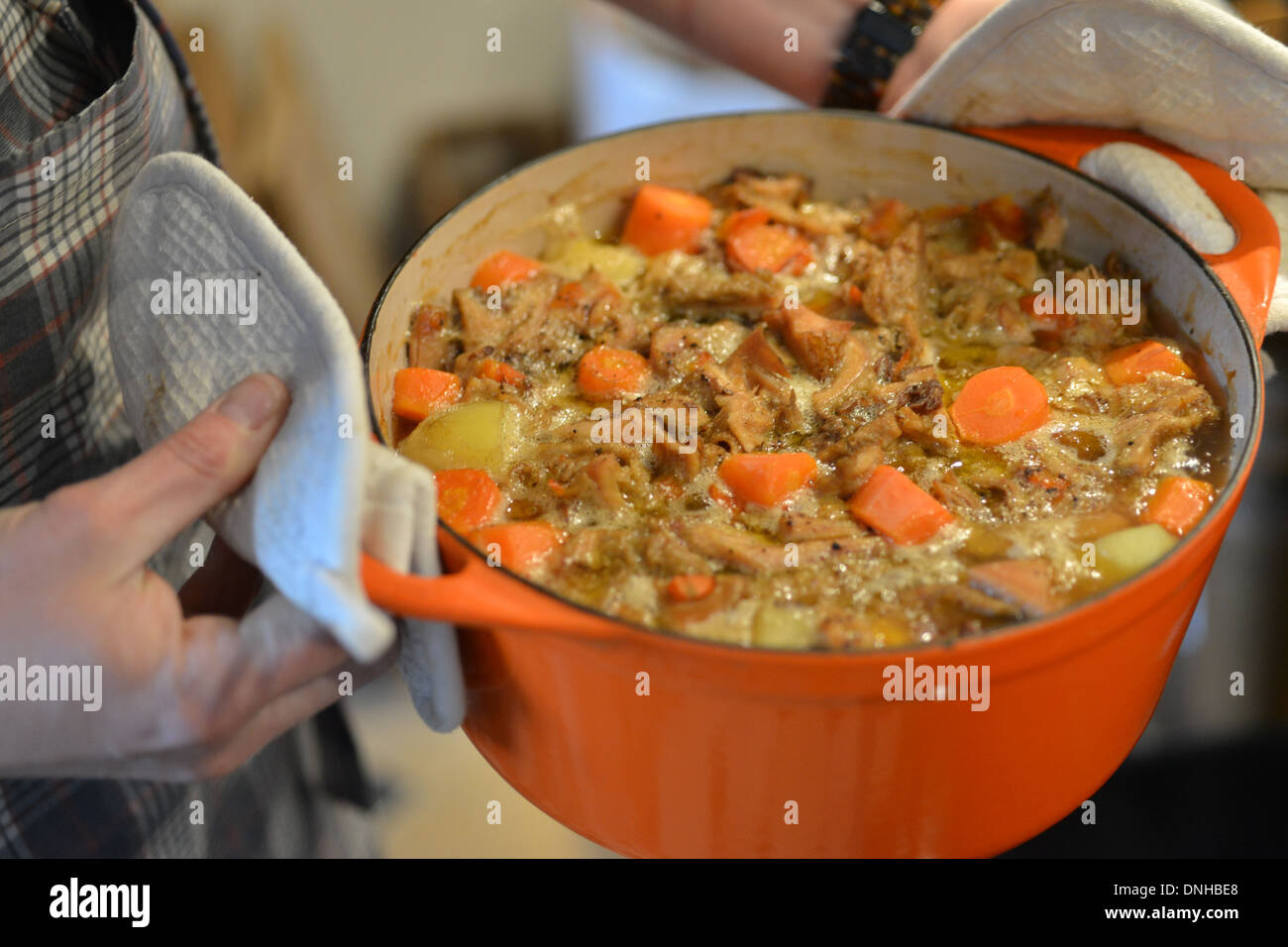 COOKING TRIPE IN THE MANNER TRADITIONAL IN CAEN, FRANCE Stock Photo