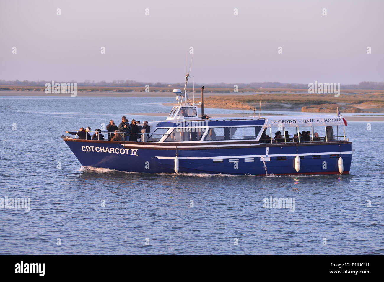 THE BOAT COMMANDANT CHARCOT IV OFFERS TOURIST EXCURSIONS IN THE BAY OF SOMME, SAINT-VALERY-SUR-SOMME, SOMME (80), PICARDIE, FRANCE Stock Photo