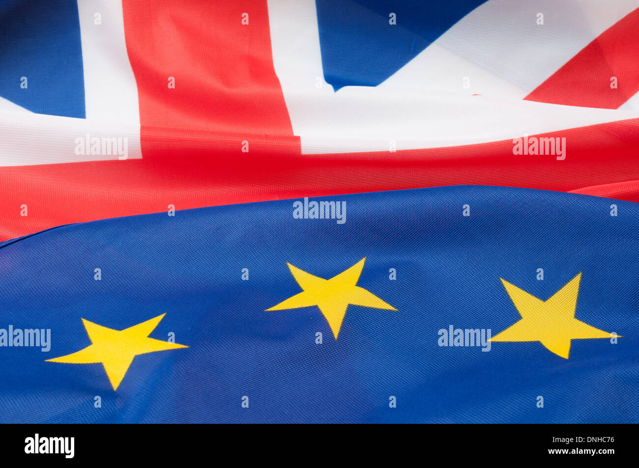 Closeup of Flags of Great Britain and European Union Stock Photo