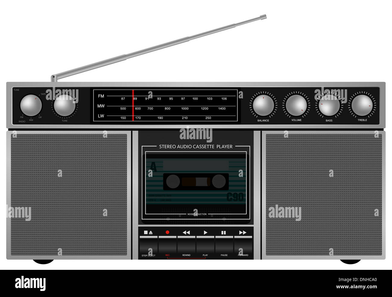 Illustration of Portable Retro Stereo Audio Cassette Player / Recorder Stock Photo