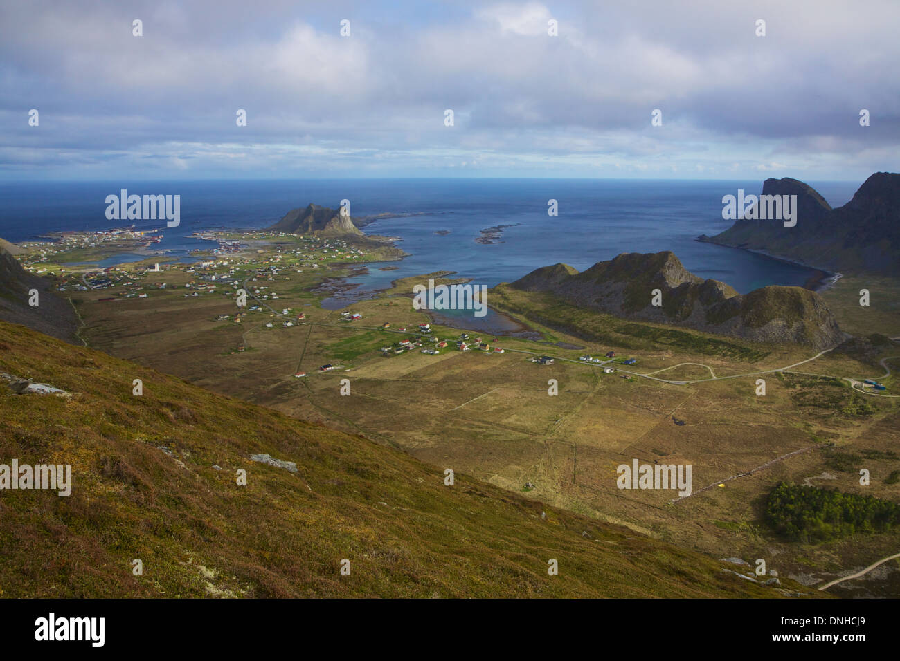 Scenic view of island Vaeroy in Norway during summer  Stock Photo