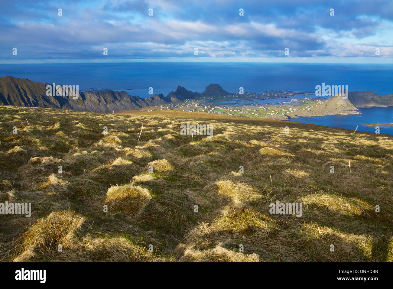 Scenic island of Vaeroy, Lofoten islands in Norway during summer Stock Photo