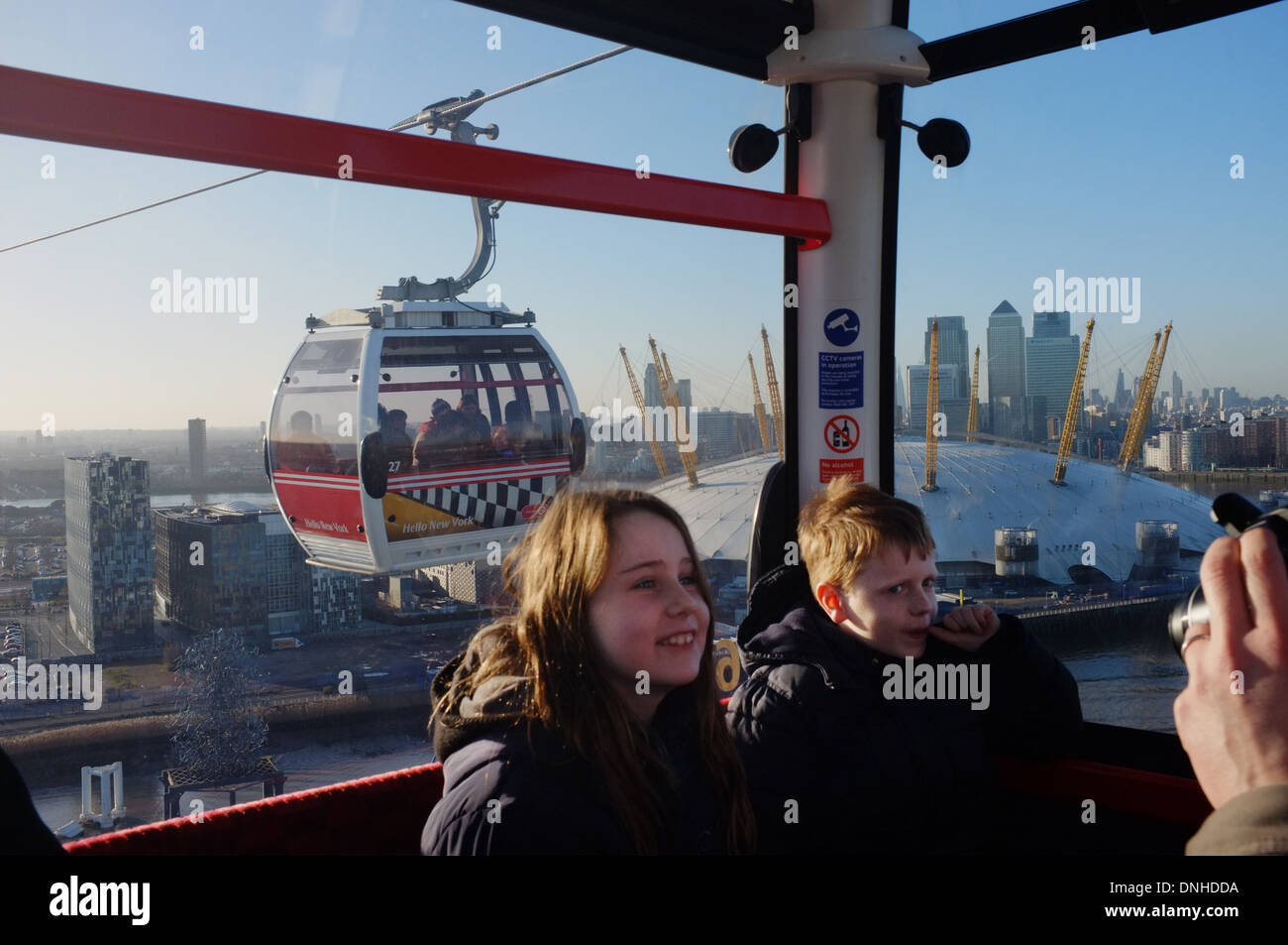 Flying the Emirates  Air Line over the Thames, London UK Stock Photo