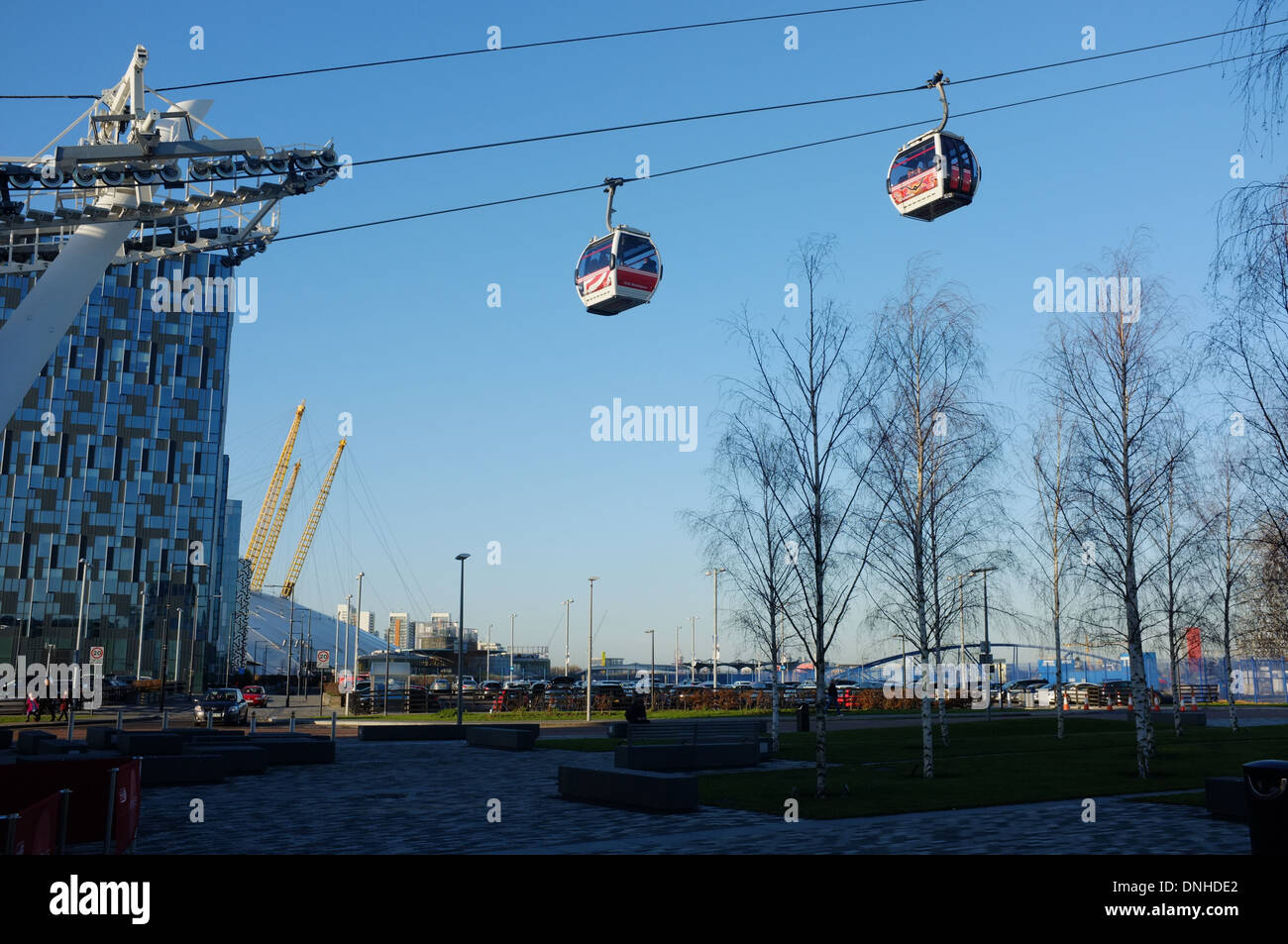 The Emirates  Air Line, Greenwich Peninsula terminal on the river Thames London UK Stock Photo