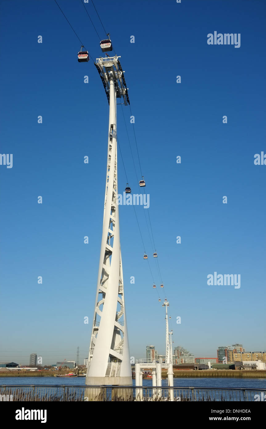 The Emirates  Air Line, over the river Thames London UK, looking north. Stock Photo