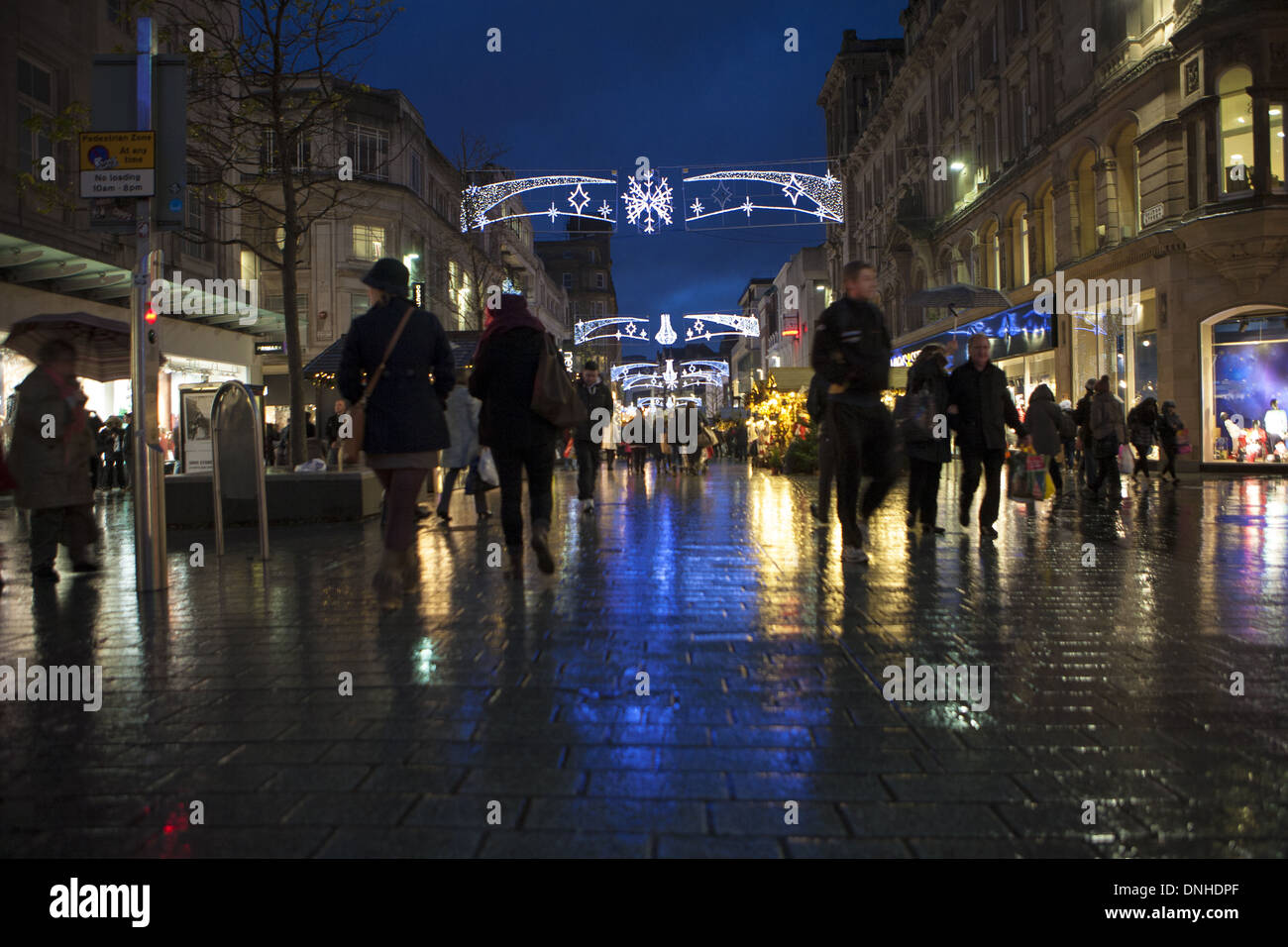 Christmas shops decorations and shoppers in Liverpool One, Merseyside, UK Stock Photo