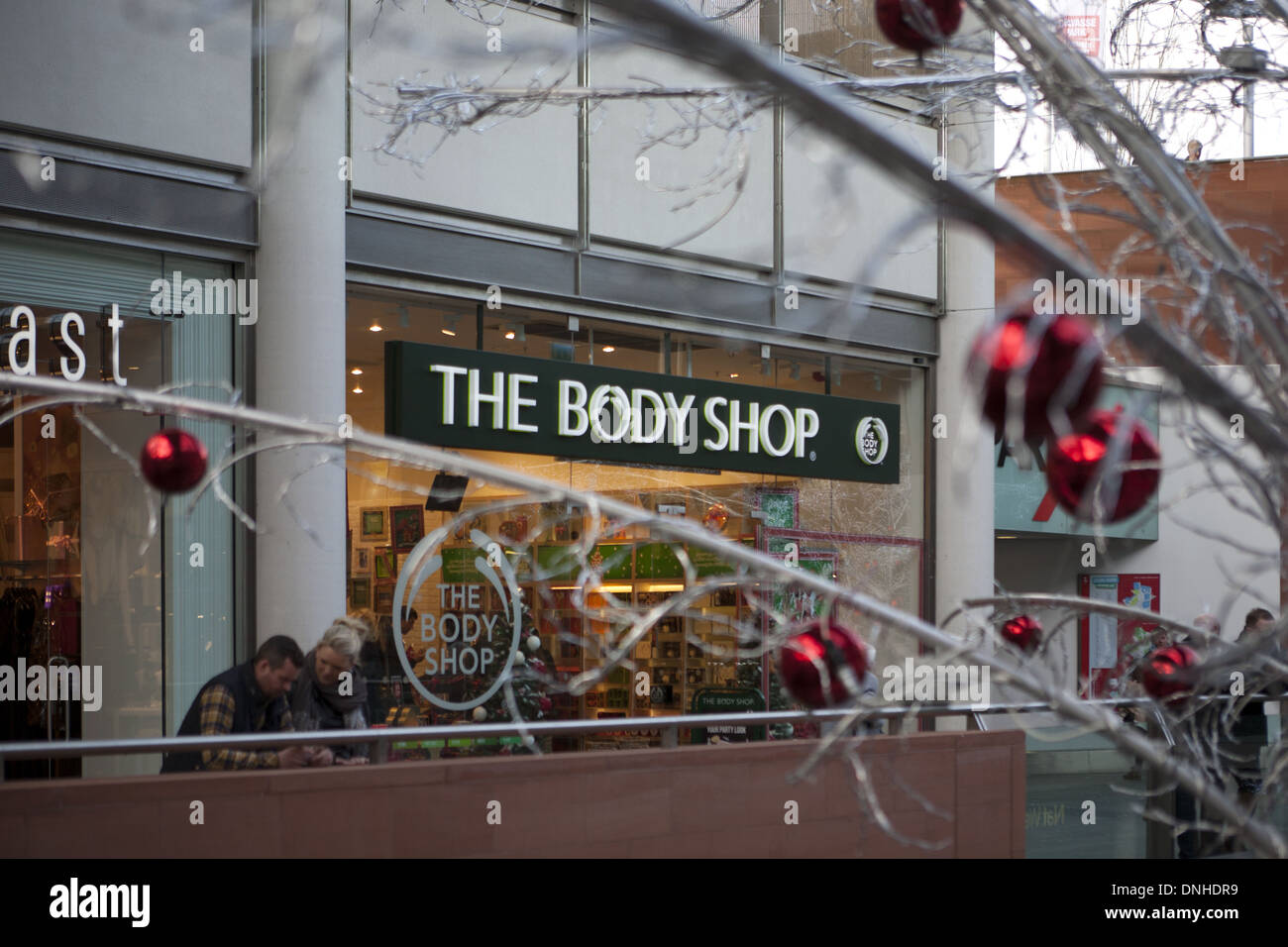 The Body Shop Christmas shops decorations and shoppers in Liverpool One