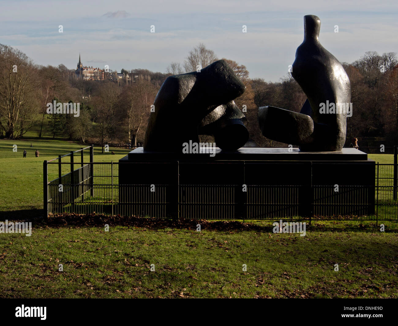 Two Piece Reclining Figure No. 5 sculpture, by Henry Moore, near