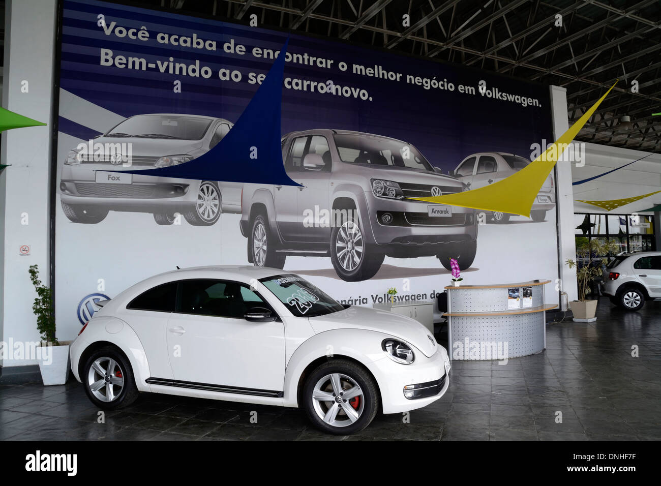 New cars at a Volkswagen dealership in Rio de Janeiro, Brazil Stock