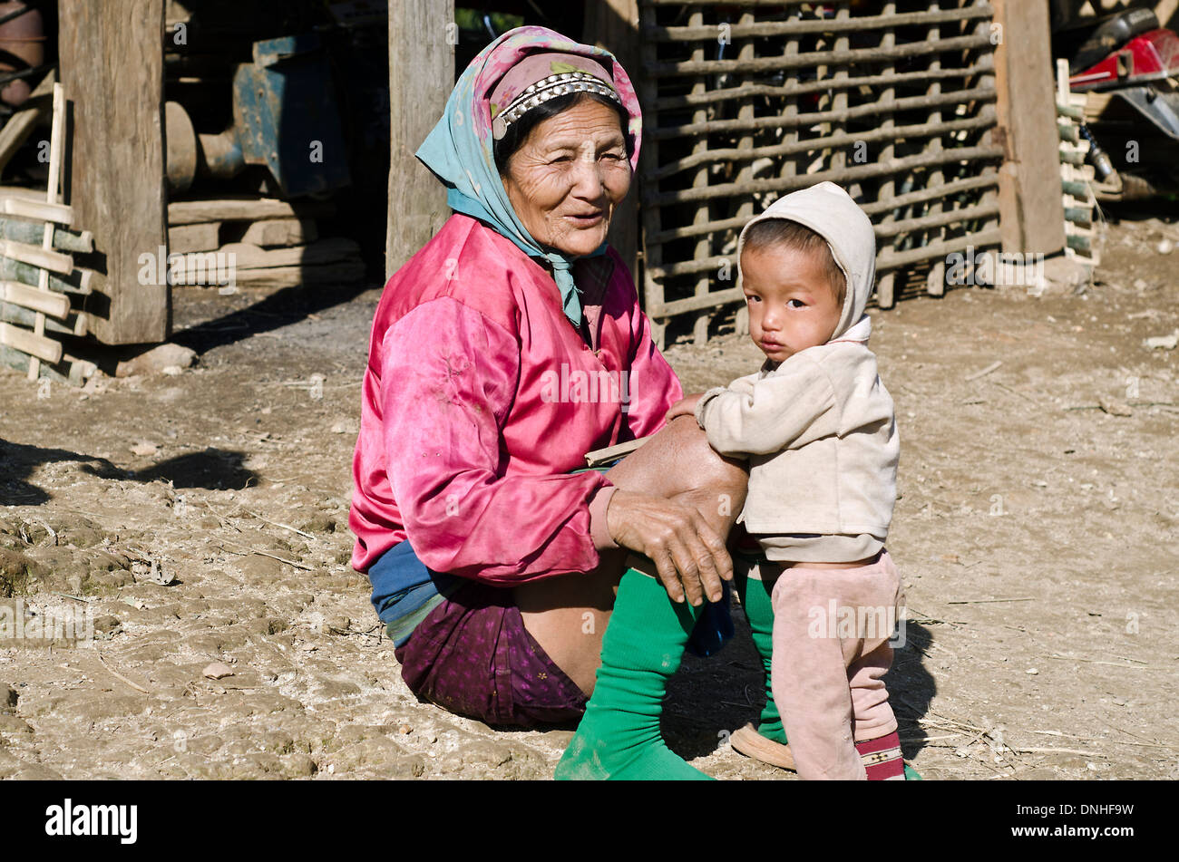 Akha tribe woman ,Lokou village ,Muang Sing area,Northern Laos Stock Photo