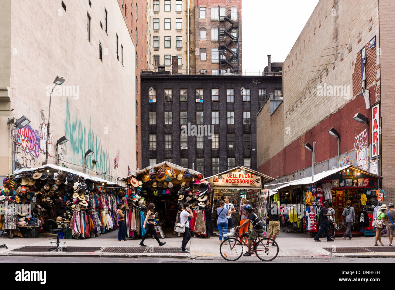 Street market place in NoHo, Broadway and 8th st, in the NYU district Stock Photo