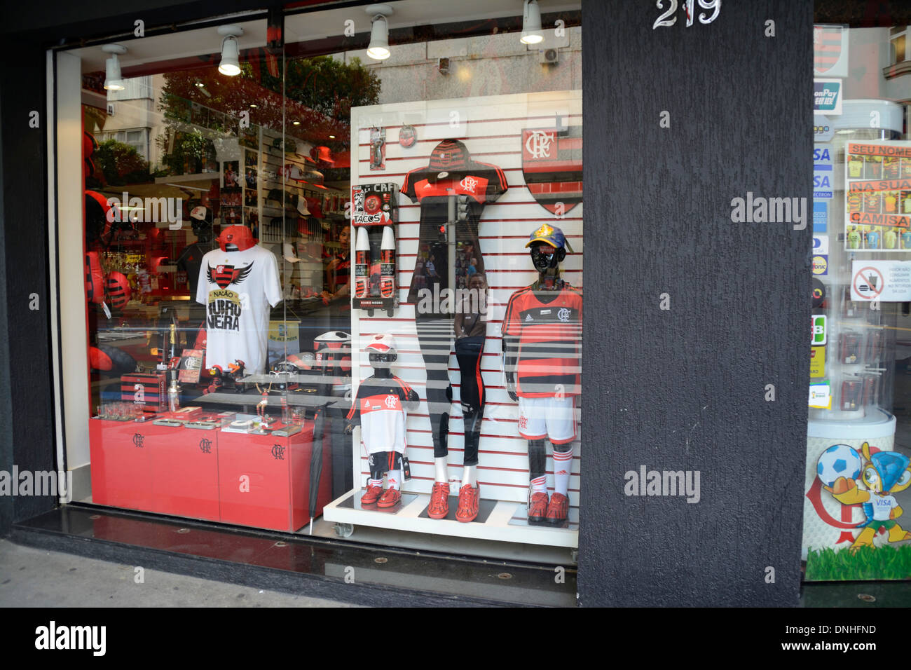 An official FC Flamengo sports wear ( Clube de Regatas do Flamengo) in Rio de Janeiro, Brazil. Stock Photo