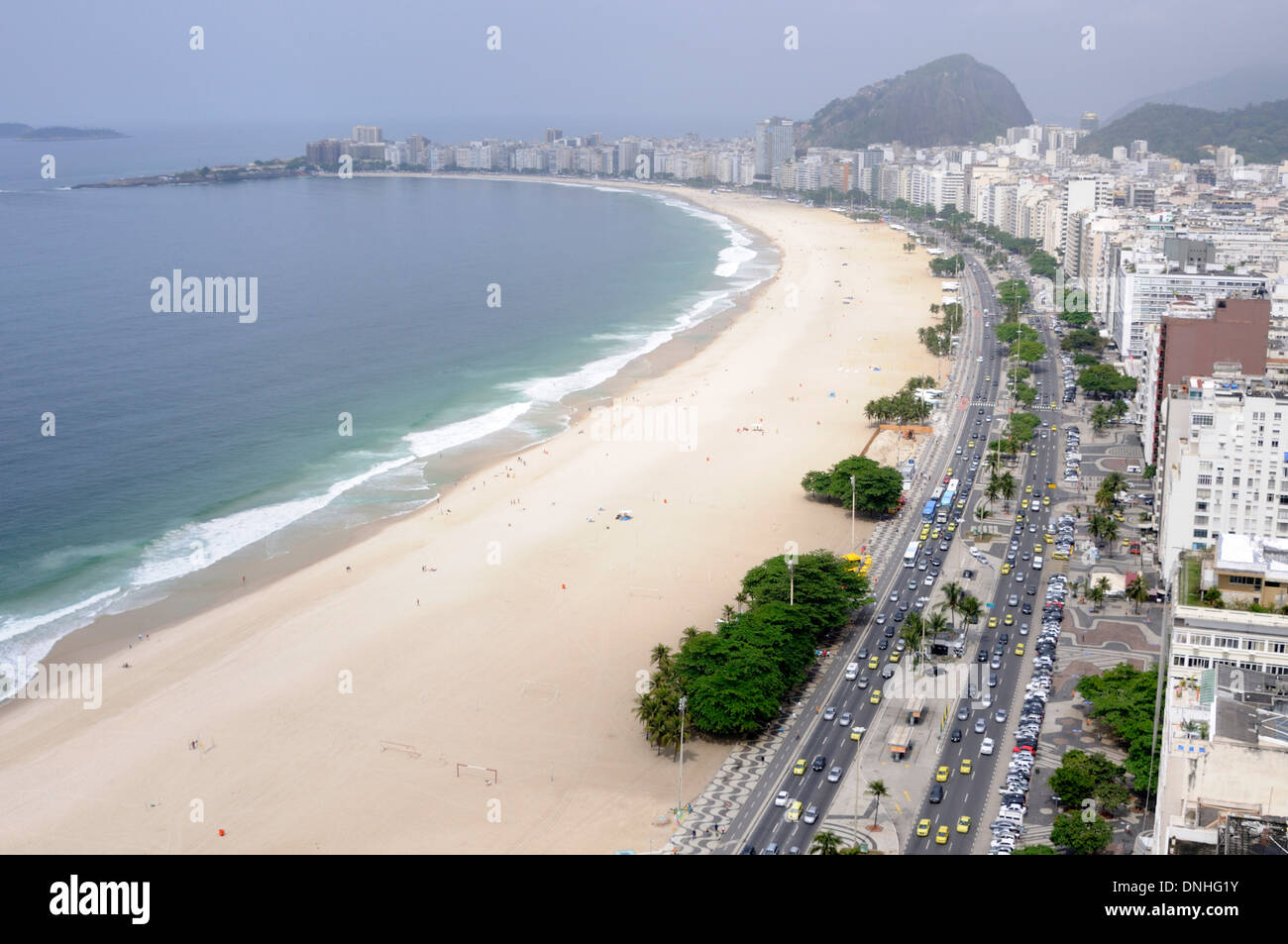 Copacabana Beach and Ave Atlantica in Rio de Janeiro, Brazil. Stock Photo