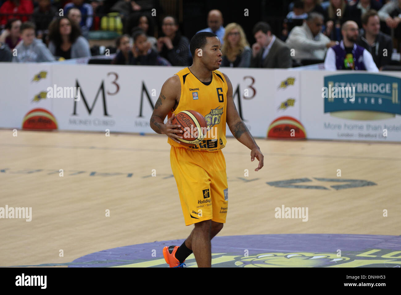London, UK. 29th December 2013. British Basketball League, The London Lions beat The Newcastle Eagles at The Copper Cox Arena, Stratford, London Credit:  Ashok Saxena/Alamy Live News Stock Photo