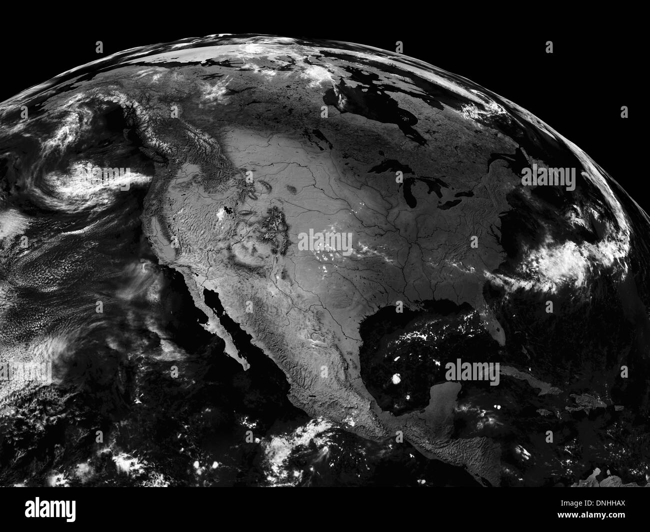 North America on black planet Earth isolated on black background ...