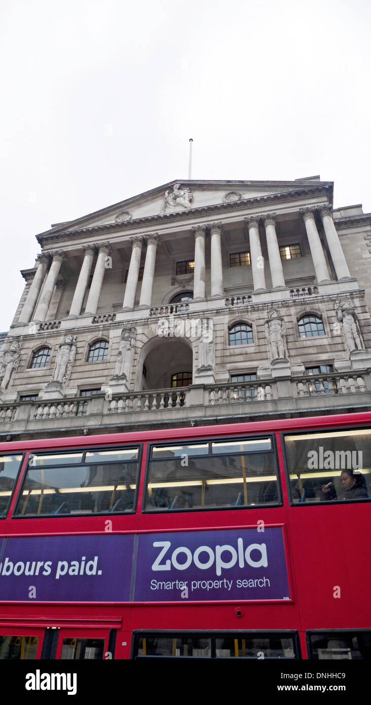 Zoopla property advert on a doubledecker London bus outside the Bank