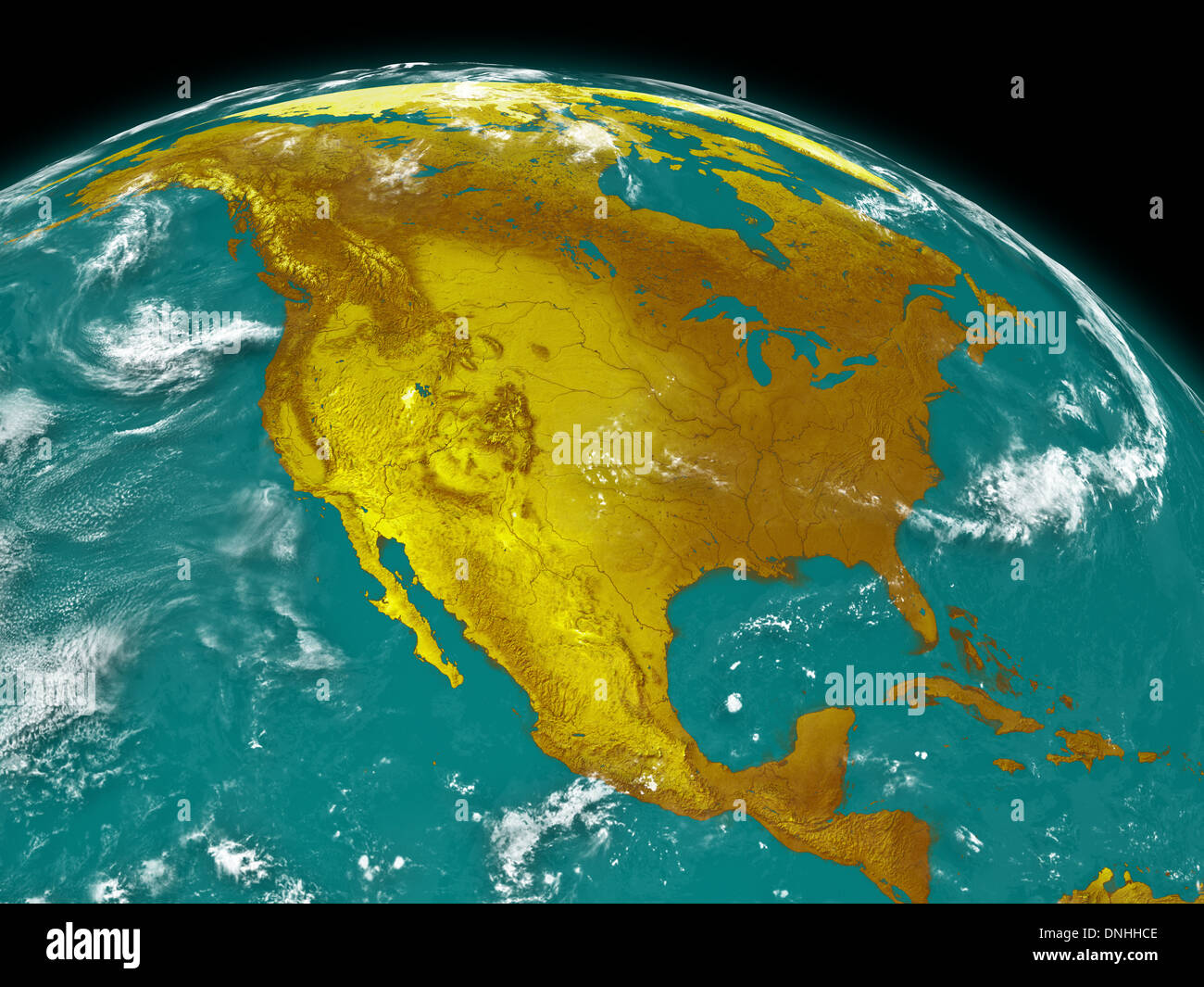 North America on planet Earth isolated on black background. Elements of ...