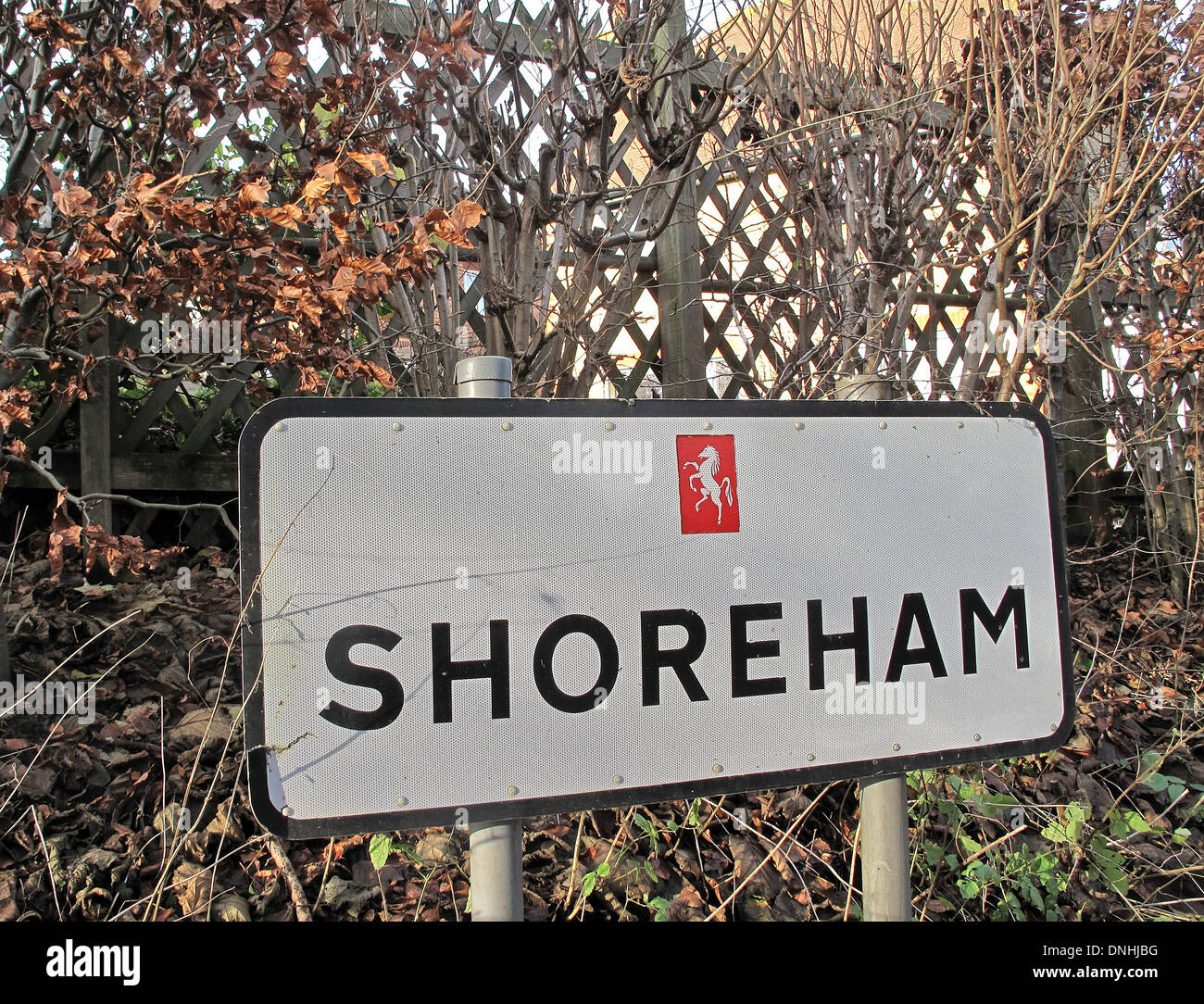 village sign for Shoreham in Kent Stock Photo
