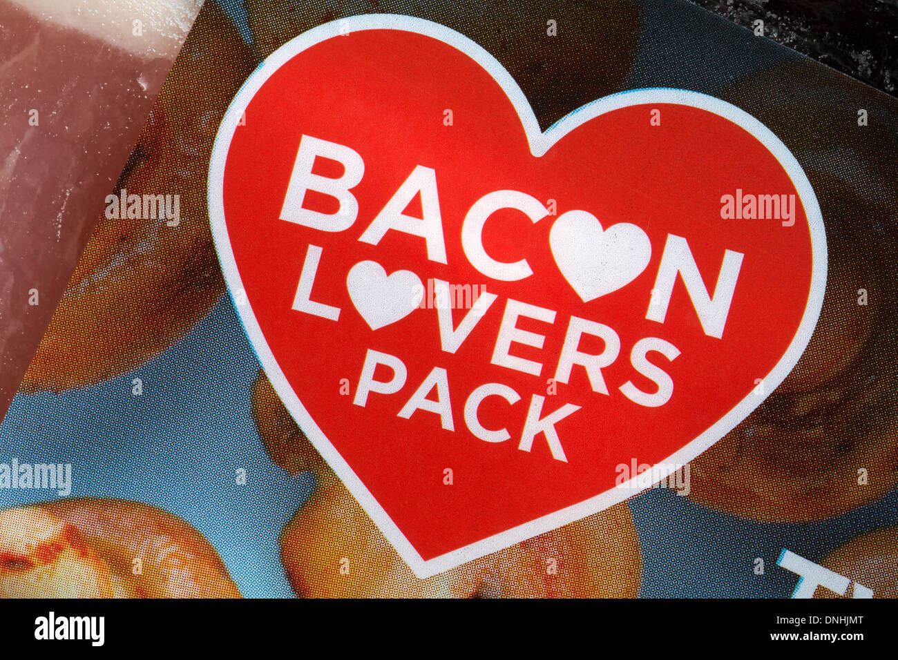 Bacon lovers pack - detail on pack of bacon Stock Photo