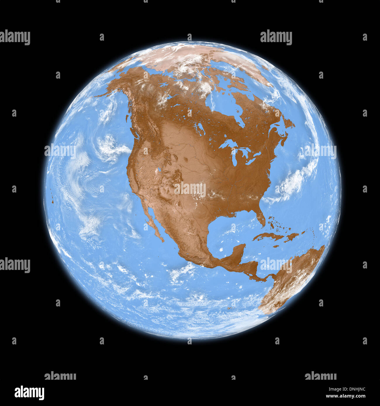 North America on planet Earth isolated on black background. Elements of ...