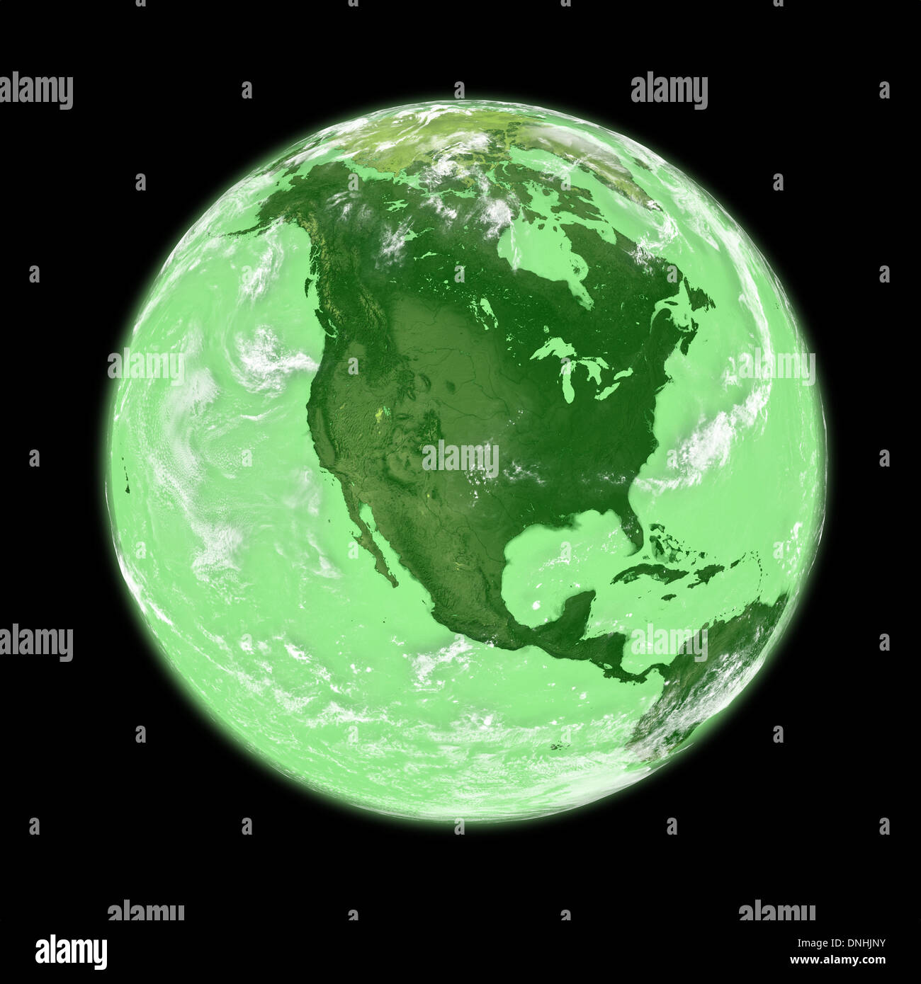 North America on green planet Earth isolated on black background ...