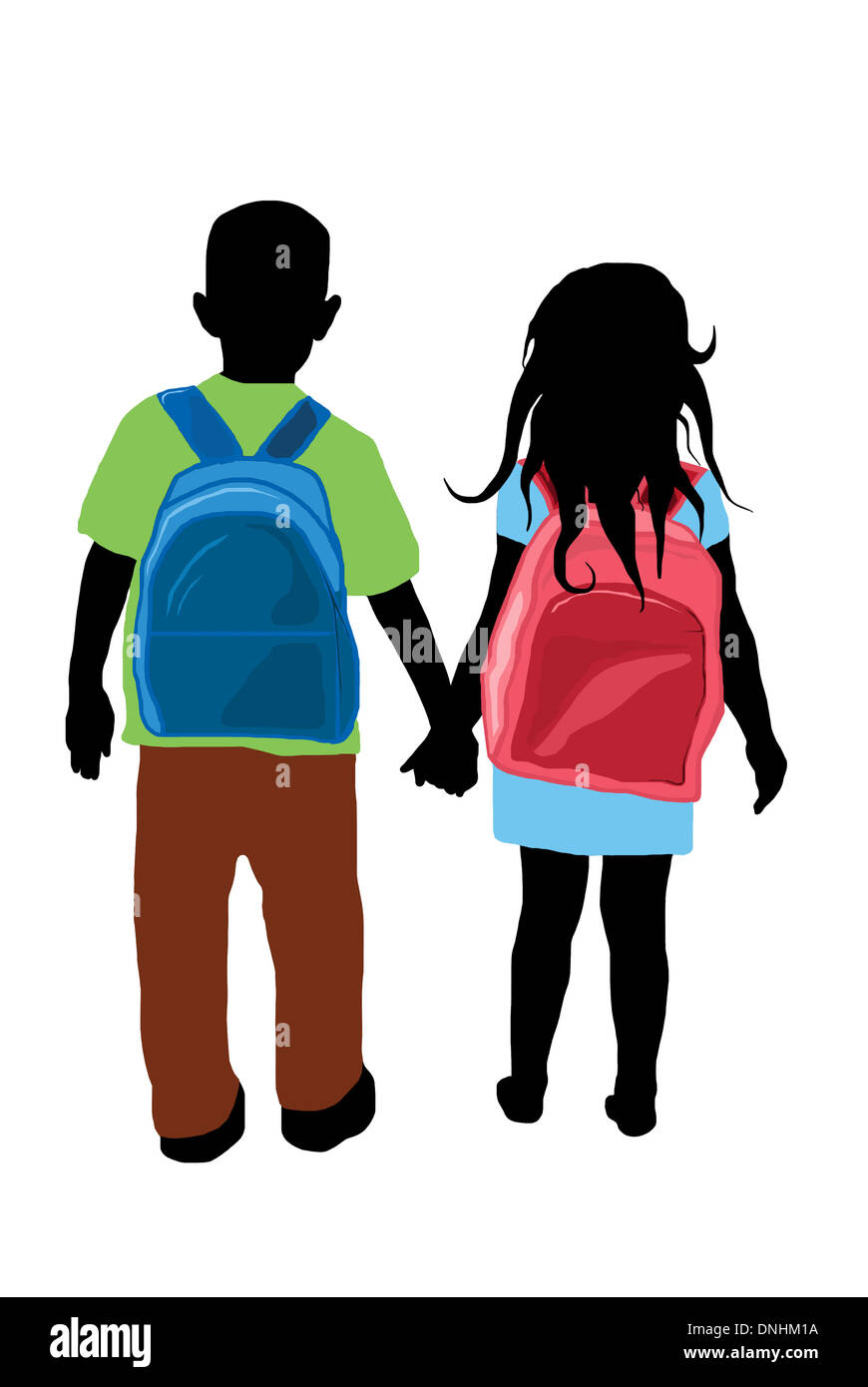 illustration of kids with backpacks Stock Photo Alamy
