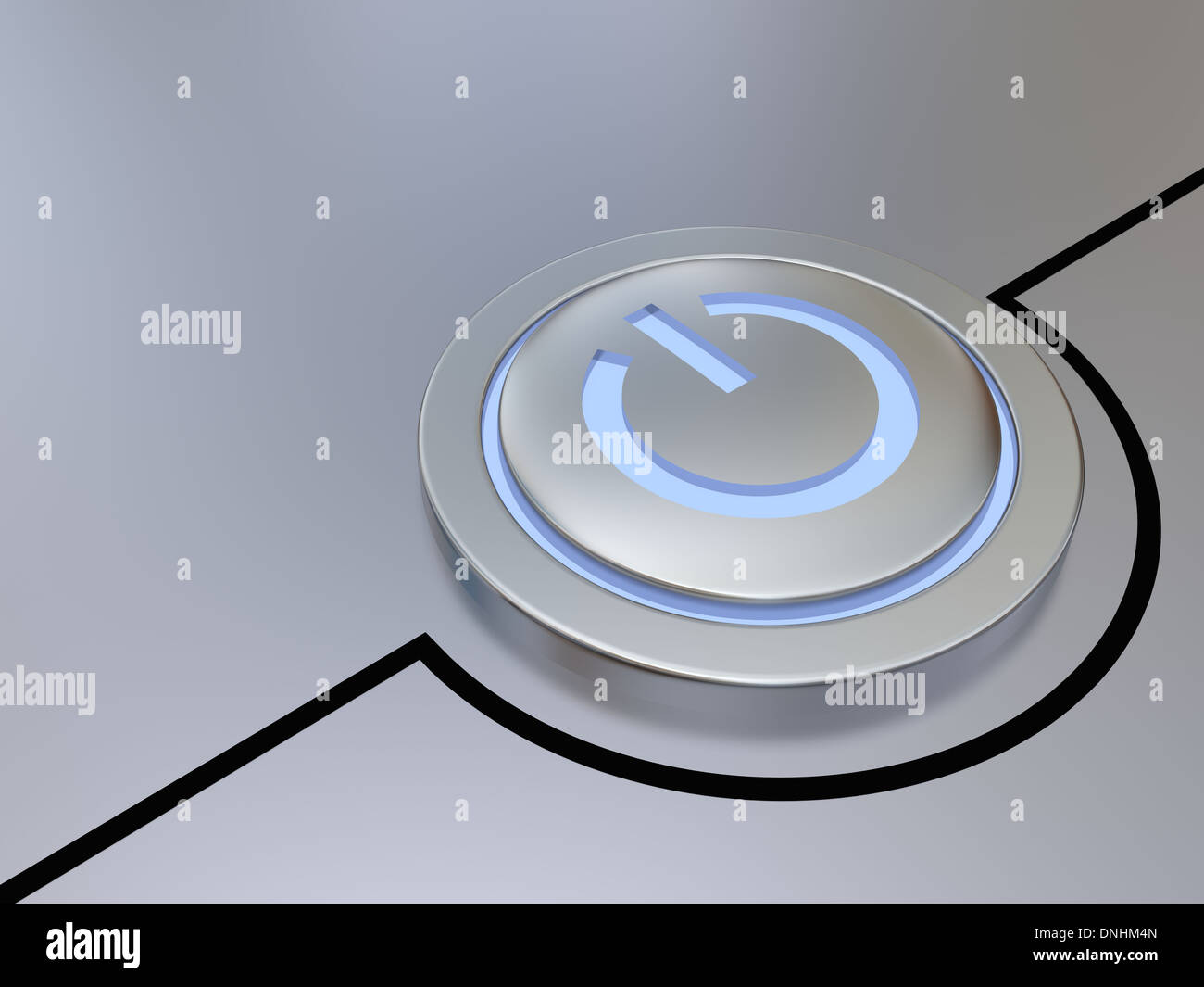 Metallic on-off button illustration with glowing blue light Stock Photo ...