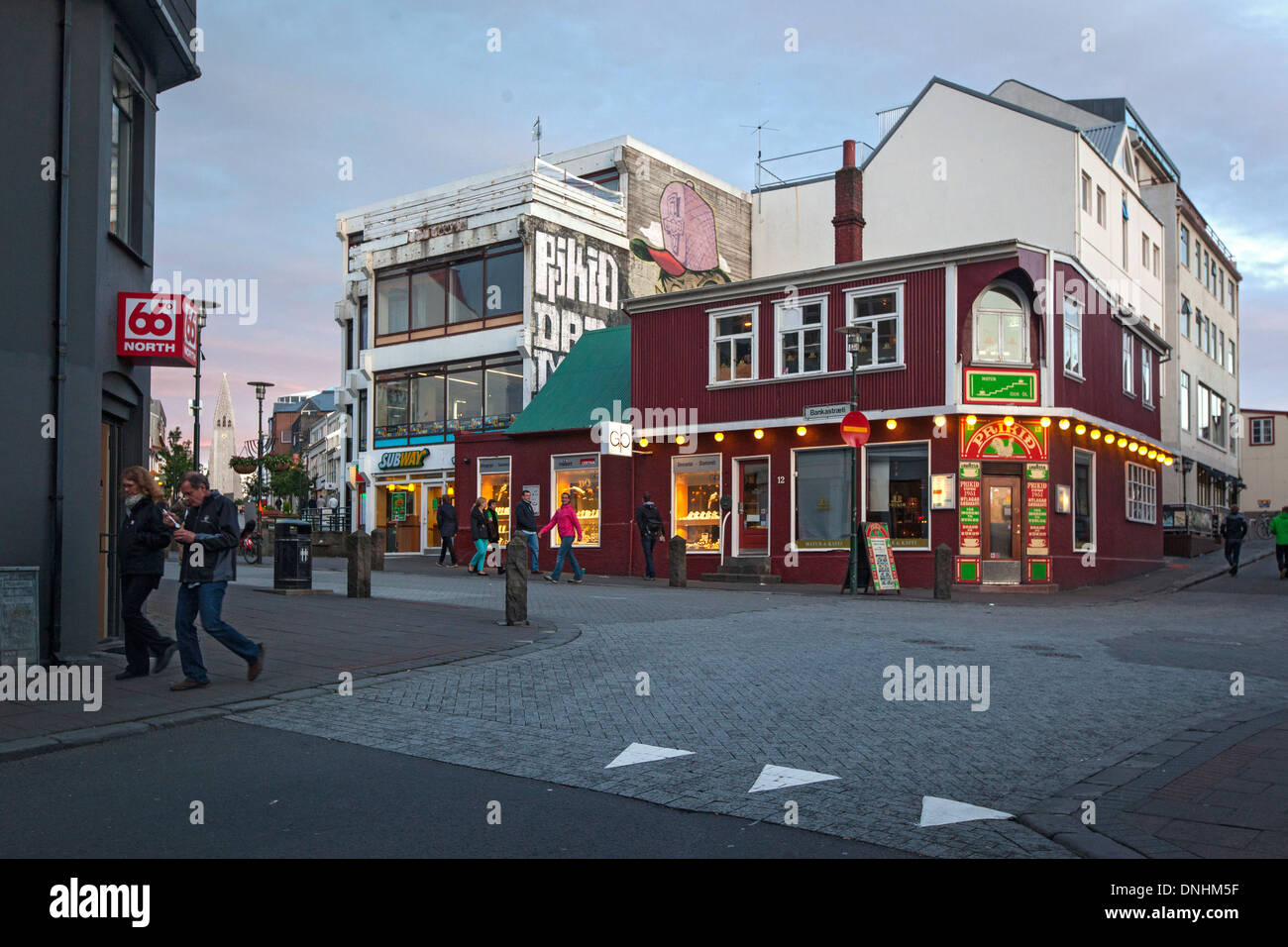 THE SHOPPING STREET LAUGAVEGUR, REYKJAVIK, CAPITAL OF ICELAND Stock