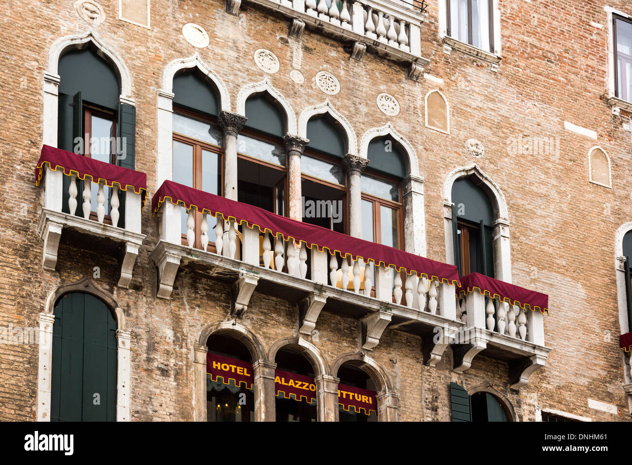 Low angle view of a hotel, Palazzo Vitturi, Campo Santa Maria Formosa, Venice, Veneto, Italy Stock Photo