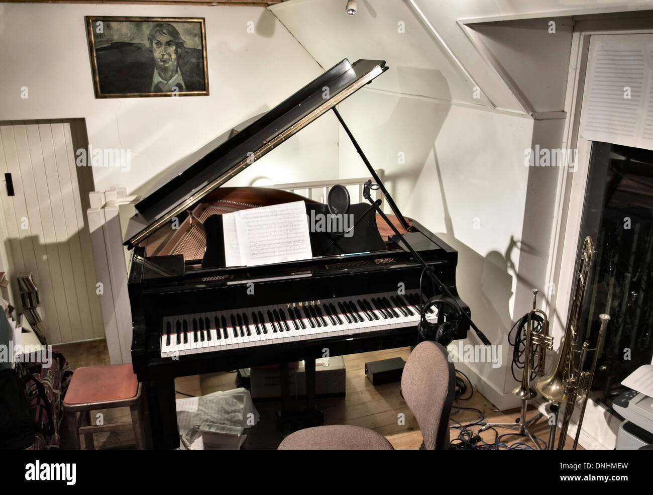 Composer Geoffrey Burgon's Music at his home in Gloucestershire room 2013 Stock Photo