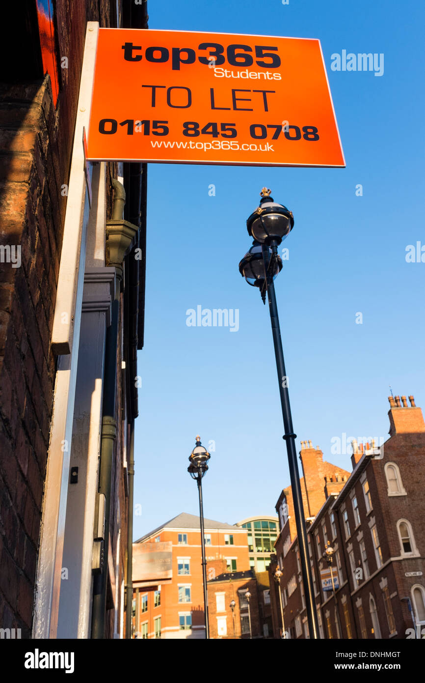A To Let sign displayed by 'Top365' for student accommodation. Standard Hill, Nottingham, England. Stock Photo