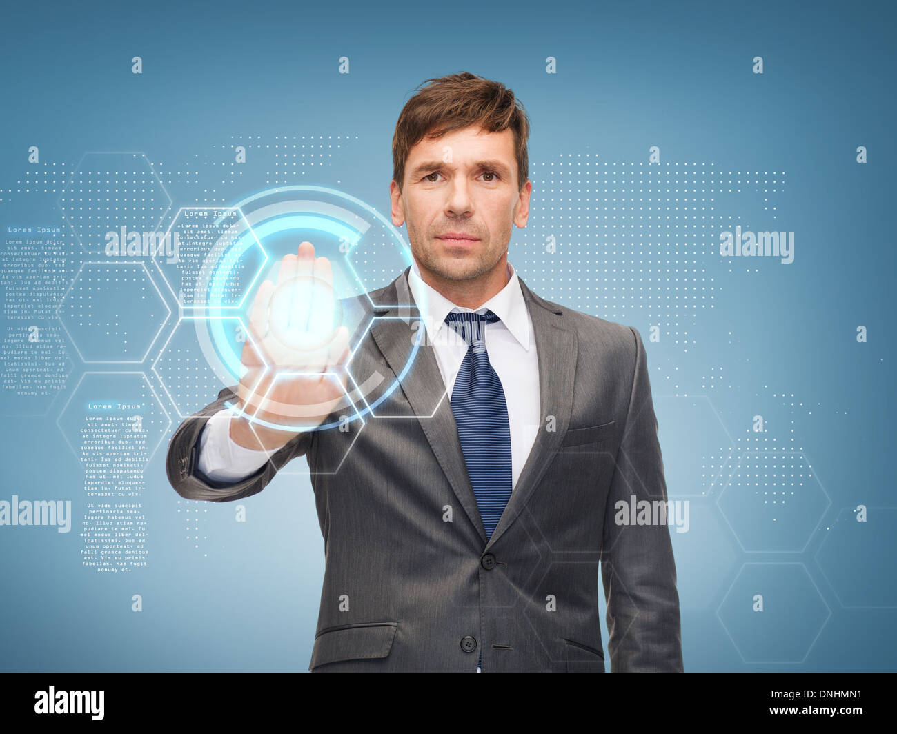 attractive buisnessman working with virtual screen Stock Photo