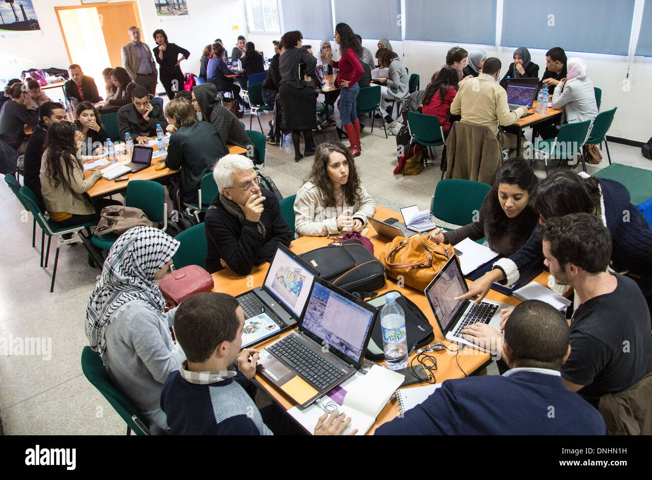 WORKSHOP AND WORK GROUP FOR THE STUDENTS PARTICIPATING IN THE THIRD ANNUAL ERGAPOLIS COMPETITION THAT CONSISTS OF REDEVELOPING THE FORMER SLAUGHTERHOUSES WITH A VIEW TOWARD SUSTAINABLE DEVELOPMENT, CASABLANCA, MOROCCO, AFRICA Stock Photo