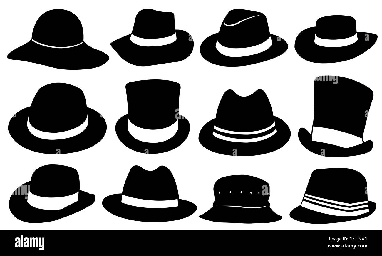 set of different hats isolated Stock Photo