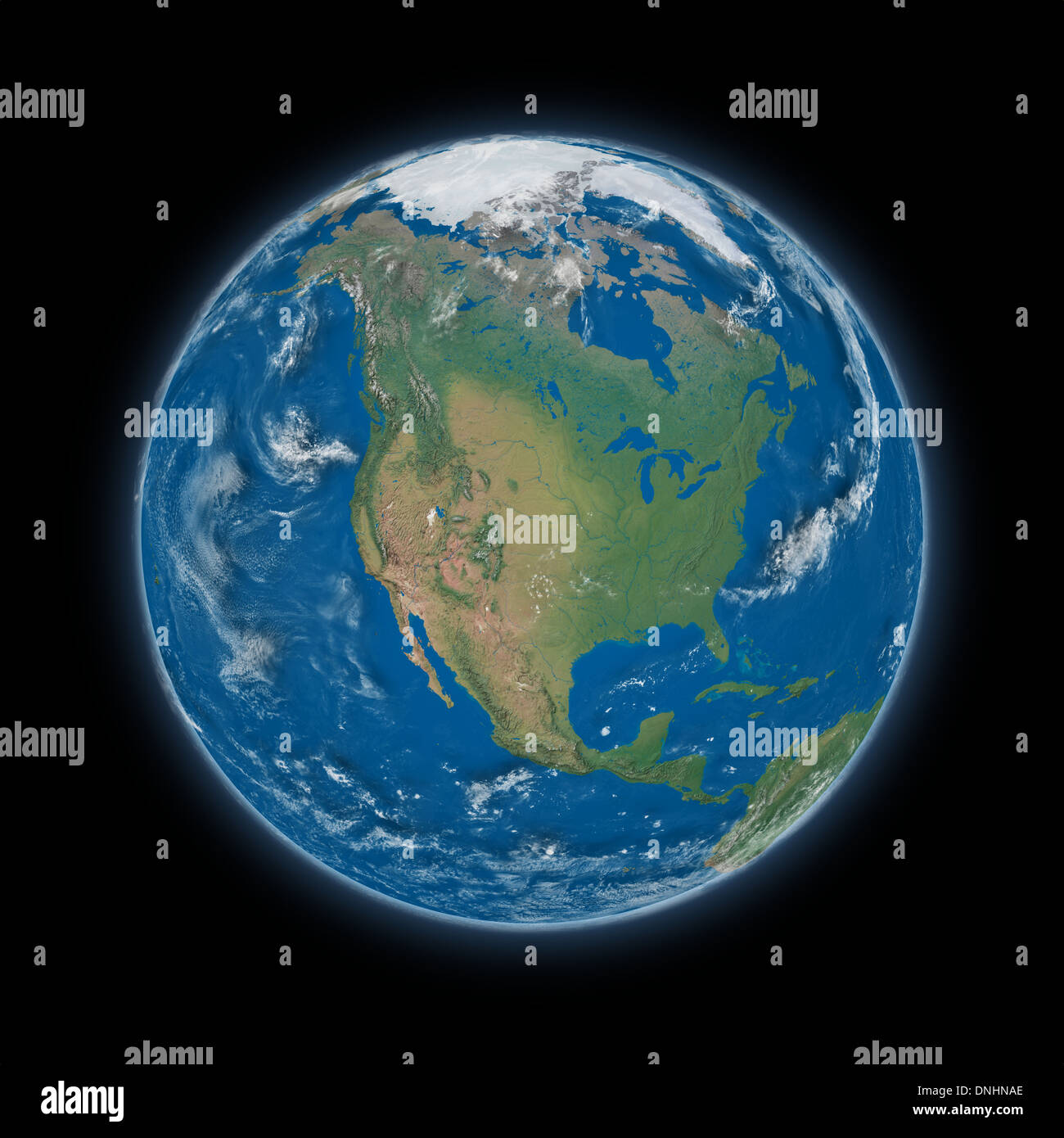 North America on blue planet Earth isolated on black background. Highly ...