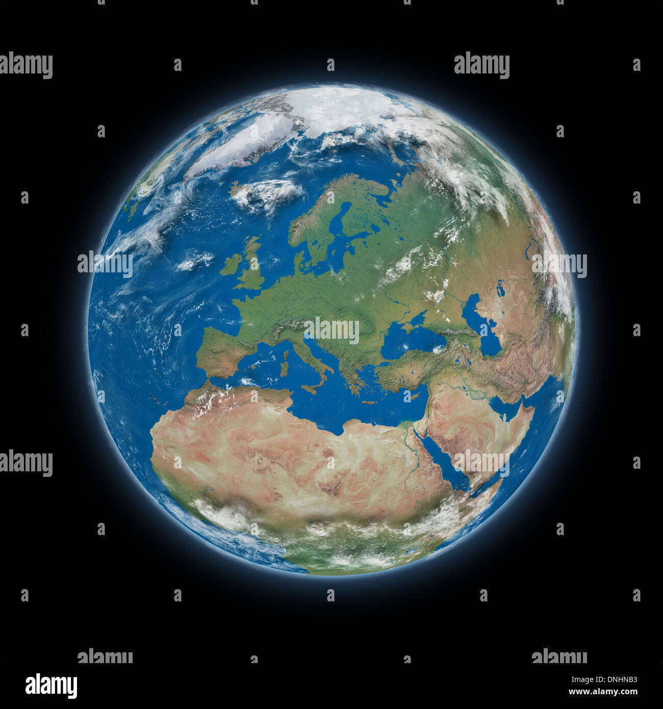 Europe on blue planet Earth isolated on black background. Highly ...