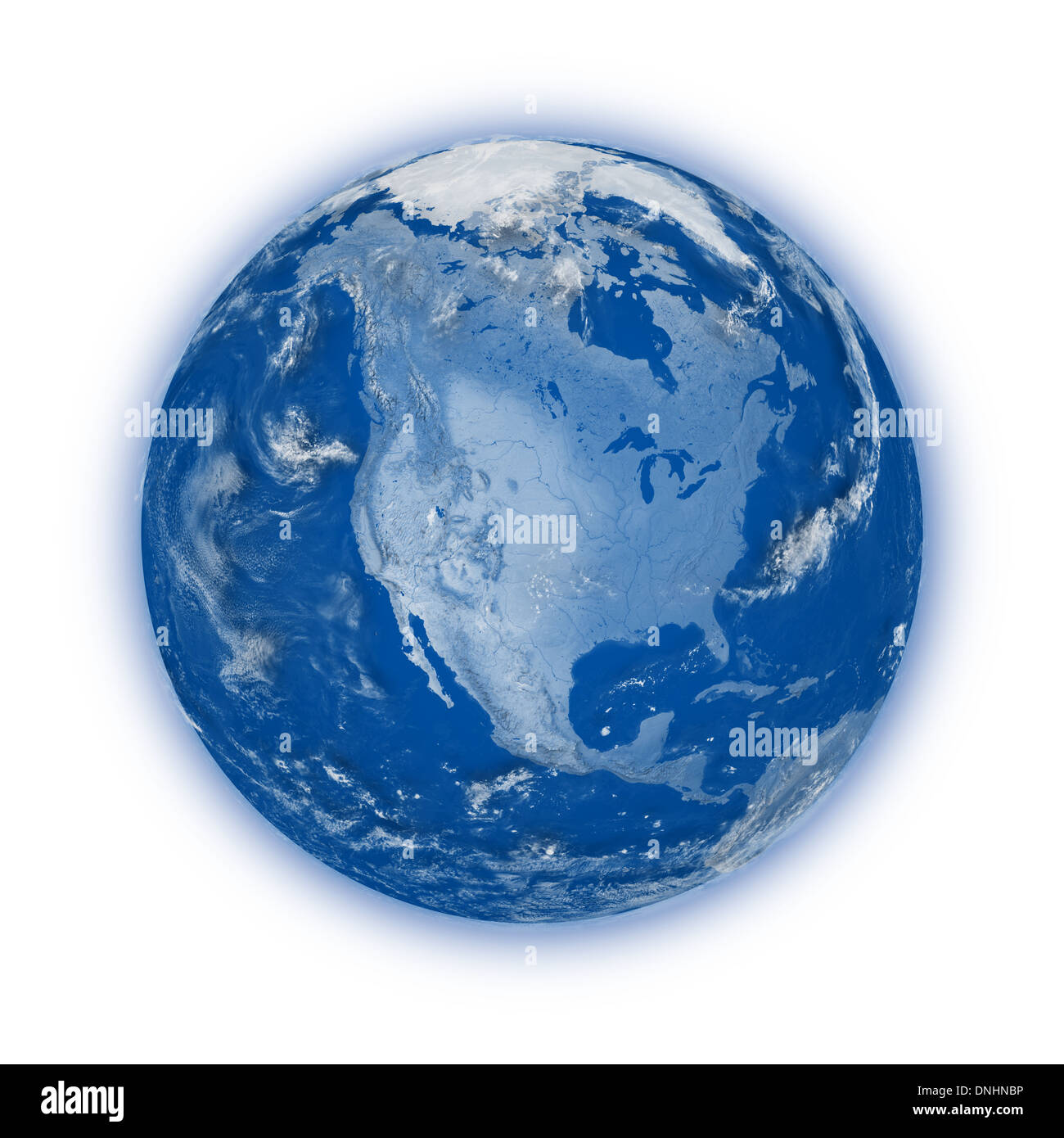 North America on blue planet Earth isolated on white background. Highly ...