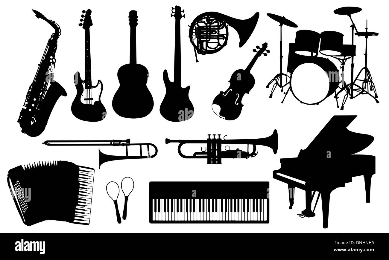 set of different music instruments Stock Photo Alamy