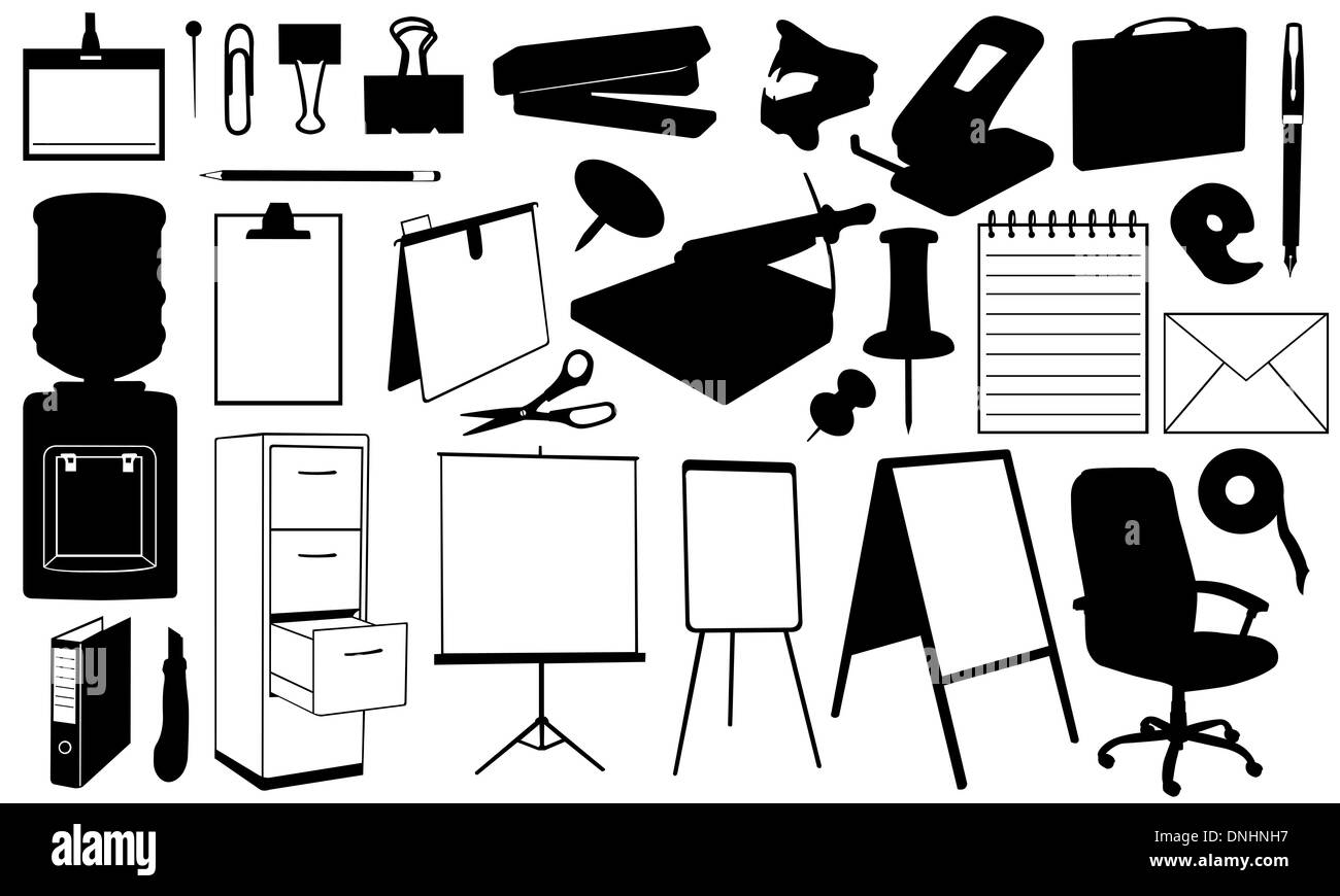 set of office supplies Stock Photo Alamy