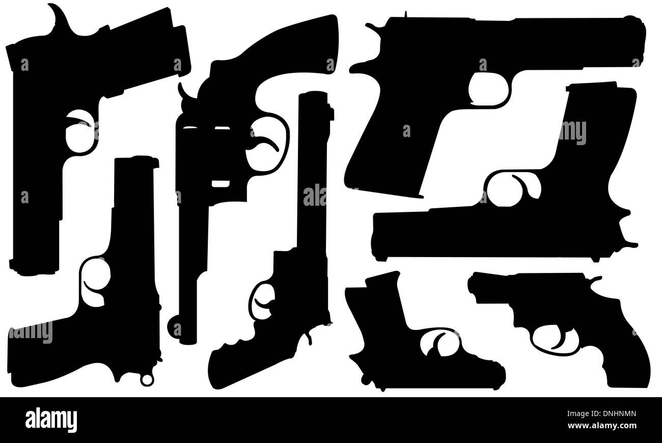 set of different pistols isolated Stock Photo