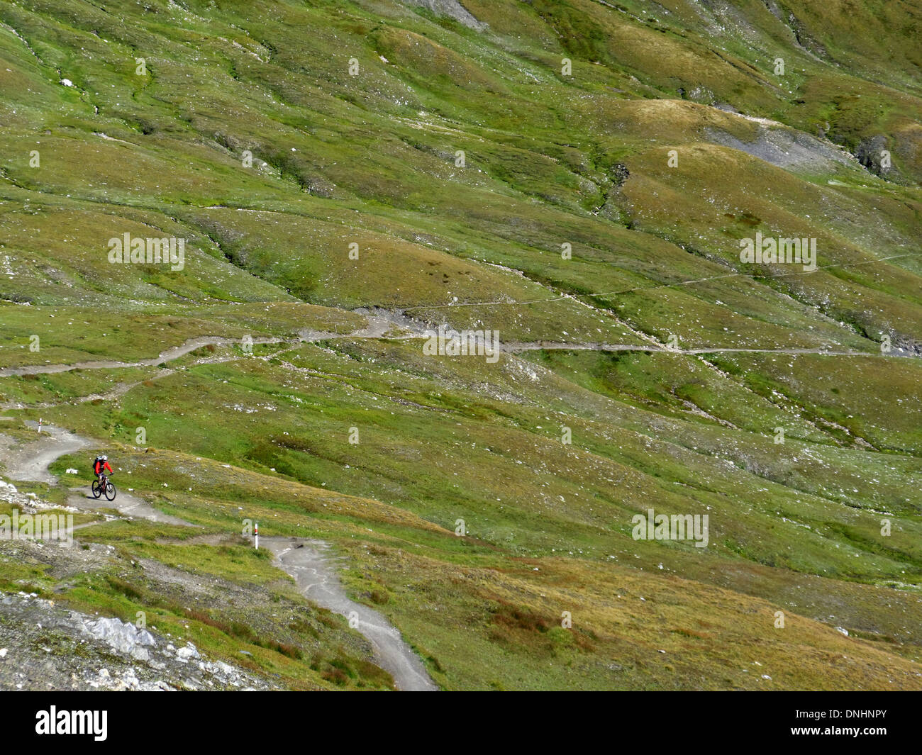 Mountain bikers on the Tour de Mont Blanc Stock Photo